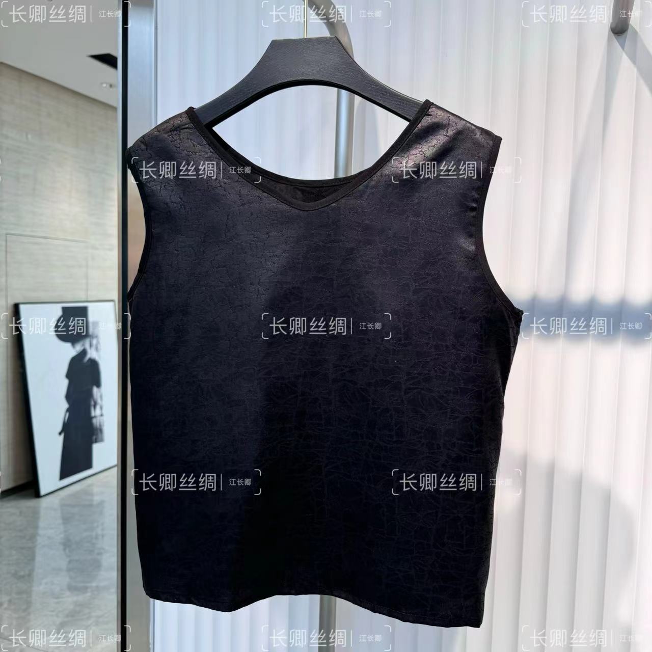 龟裂纹桑蚕丝夏季通勤黑色宽松休闲短裤 7012+7013