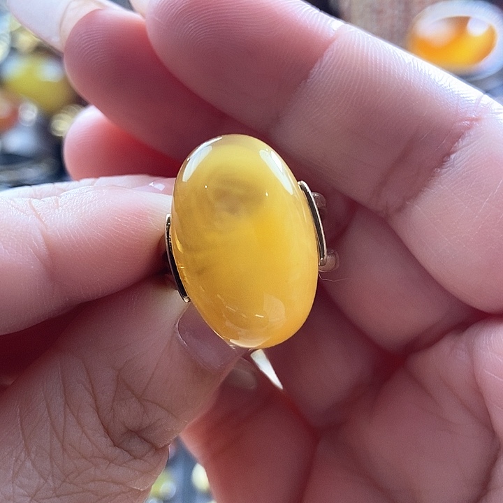 琥珀银S925镶嵌戒指戒指