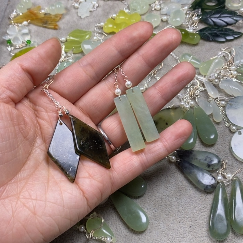 【闪购商品】蛇纹石玉挂件耳饰耳环项链未镶嵌鑫*