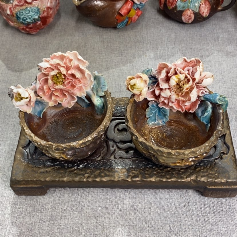 【闪购商品】纯手工制作工艺精湛精巧一对牡丹杯