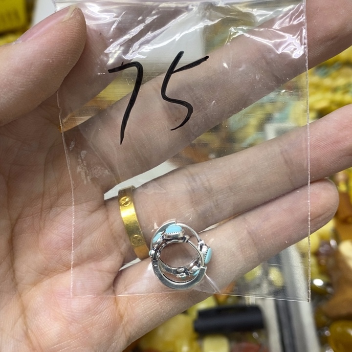 蜜蜡银S925镶嵌裸石耳扣