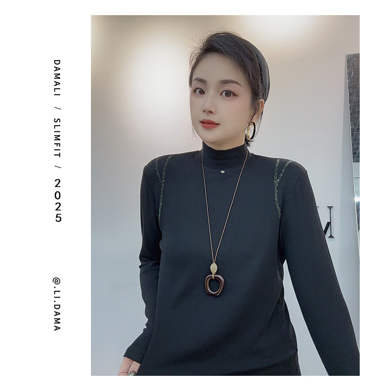 大码利-冬上新【双肩烫钻打底衫长袖】显瘦长袖上衣宽松加绒秋冬