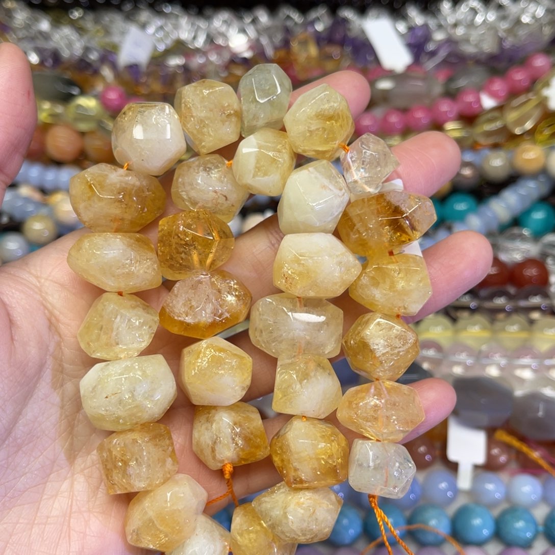 玛瑙/玉髓散珠天然黄水晶卡20长条38厘米