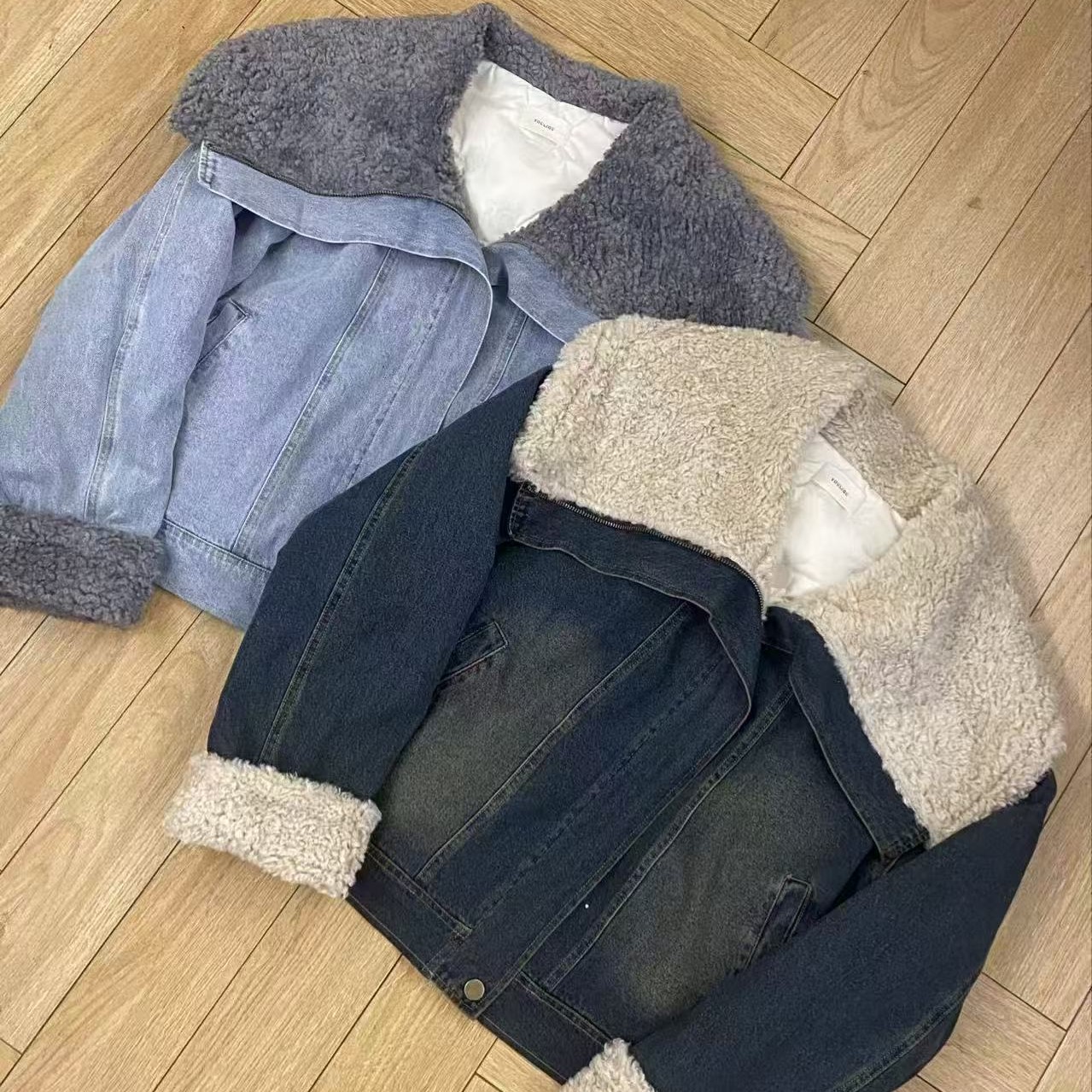 大翻领牛仔羽绒外套8658