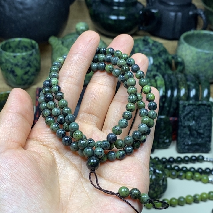 长***️蛇纹石玉未镶嵌项链卡6的108