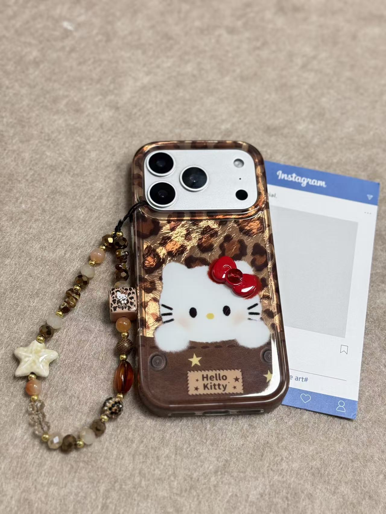 秋冬立体蝴蝶结豹纹kt带挂链imd双层手机壳