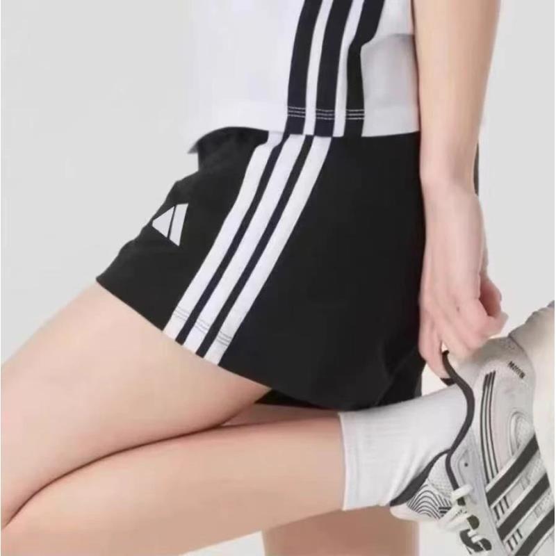 奥莱撤柜三条杠纯棉女款3分短裤运动裤舒适百搭透气
