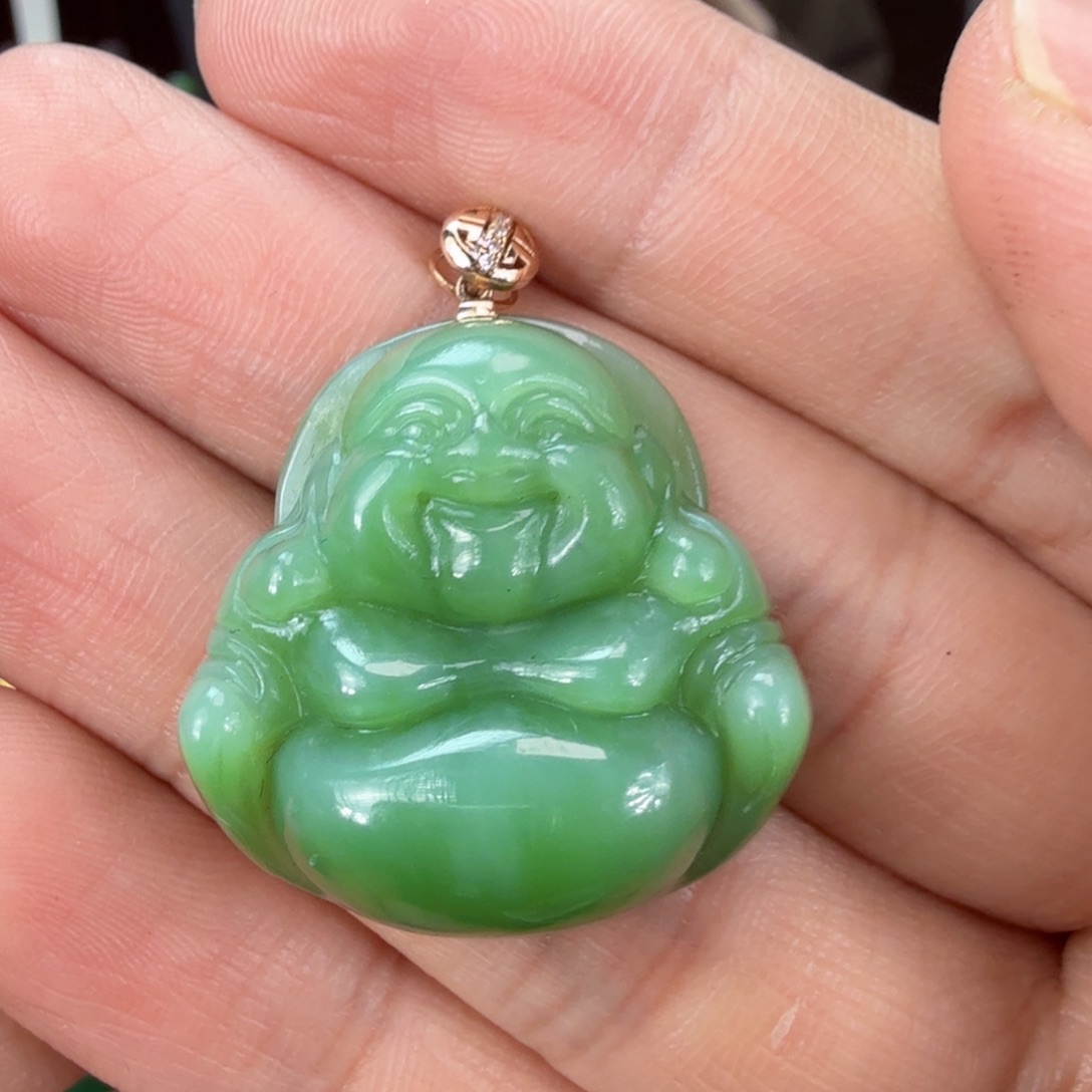 和田玉（碧玉）吊坠(赠链)18K金镶嵌