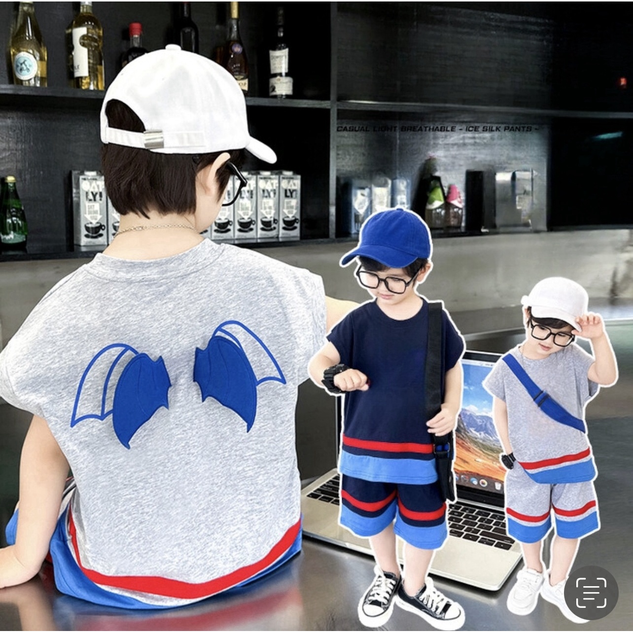 儿童2025夏季新款卡通拼色套装B0422