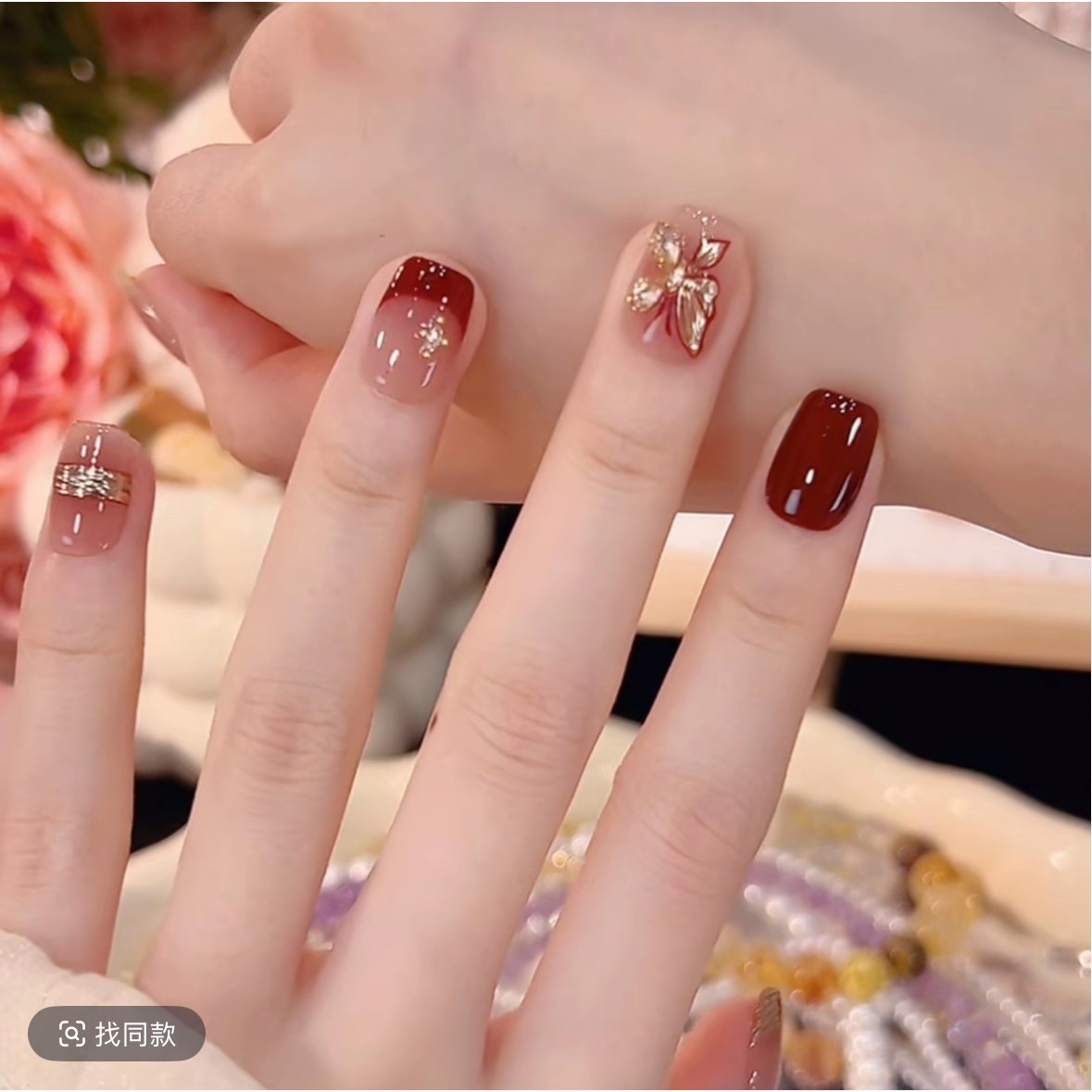 【波尔多】手工猫眼穿戴甲美甲贴片可拆卸指甲贴片10片装