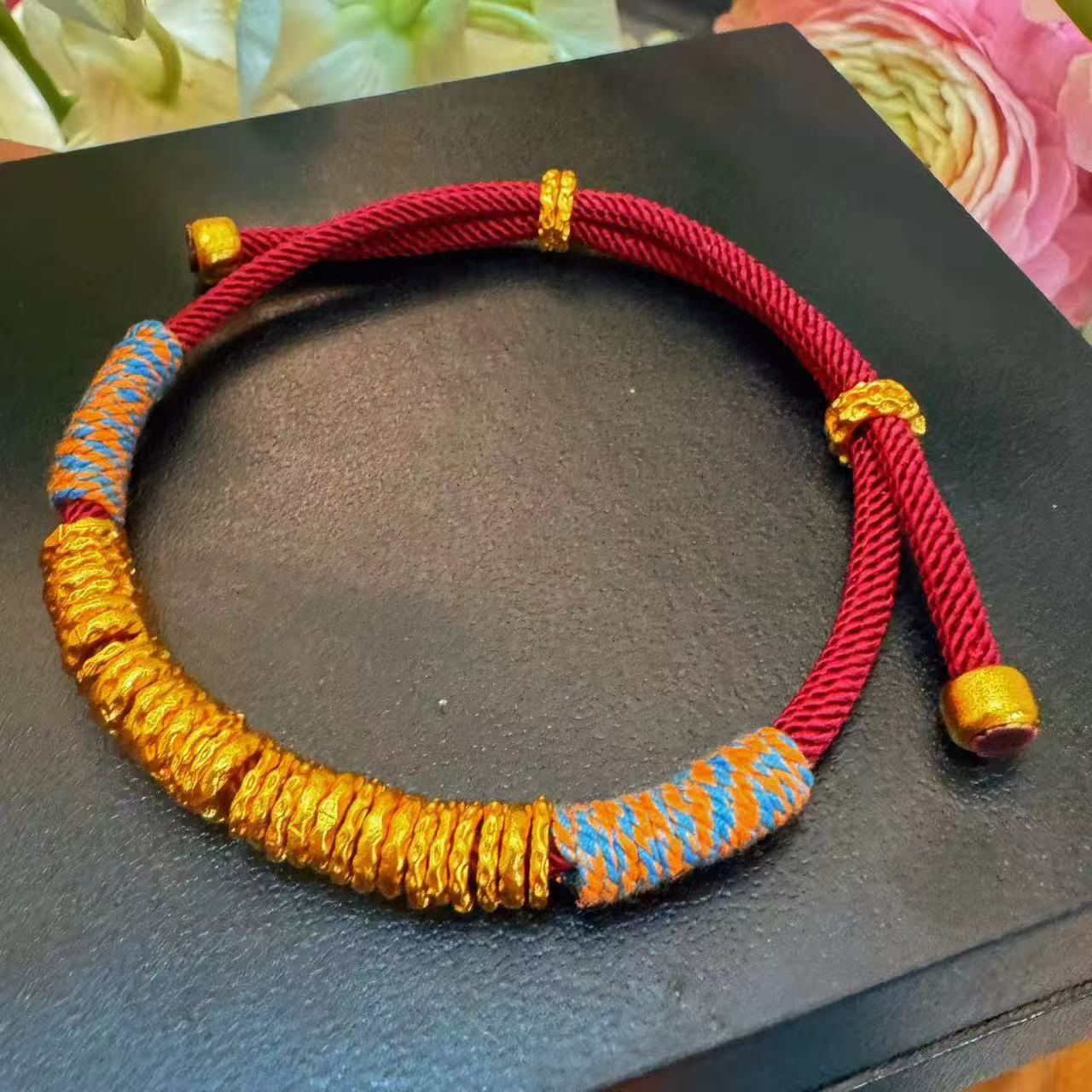 合金布艺手链 新中式古法盘缠腰缠万贯编织红绳手串手链