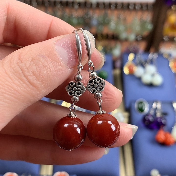 玛瑙/玉髓耳环银S925镶嵌12左右