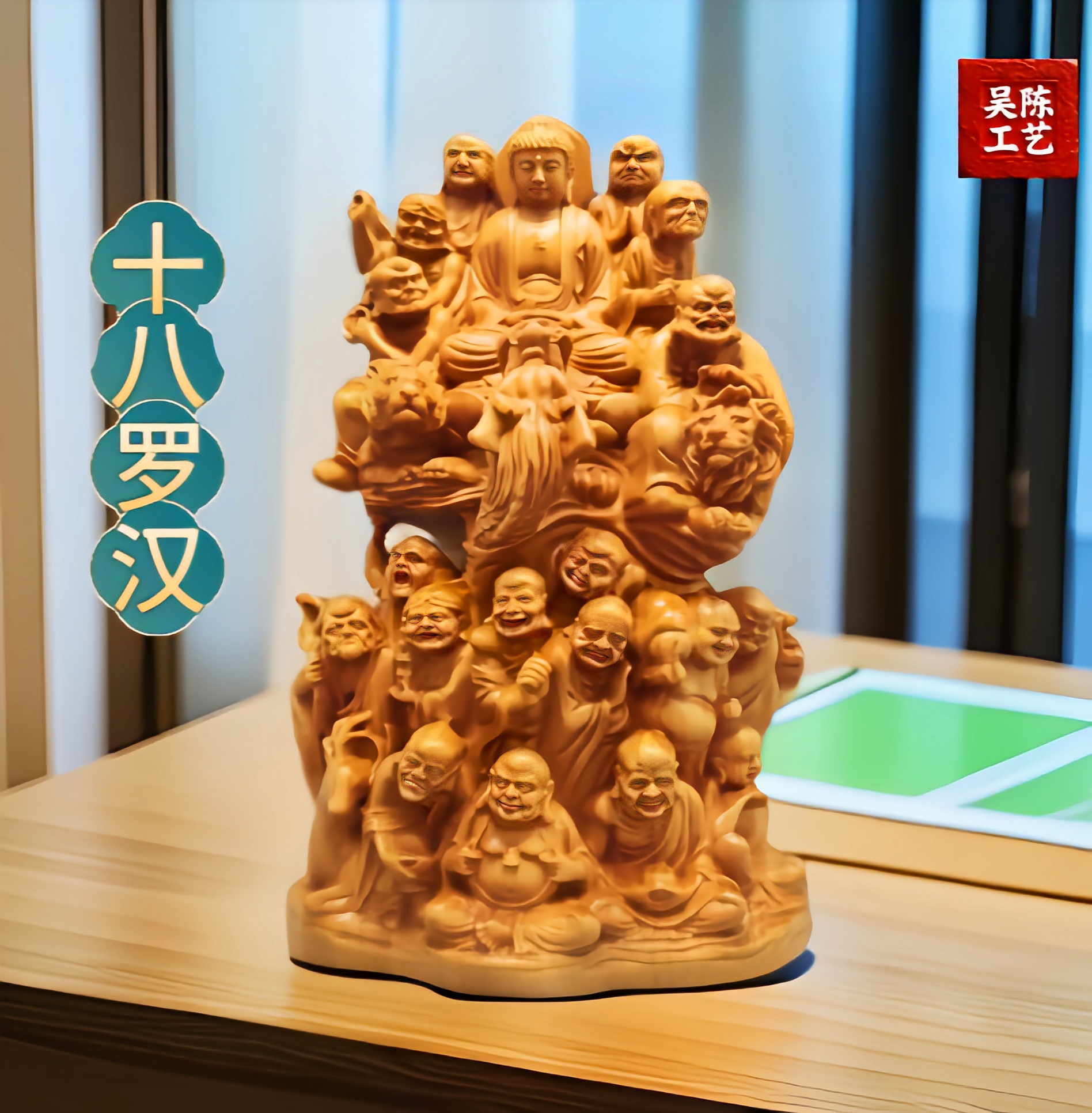 崖柏木雕十八罗汉摆件高约13cm十八罗汉拜如来摆件