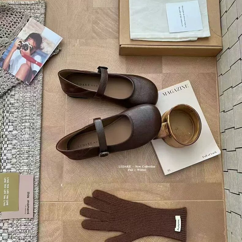 LUDAKE鹿大可 复古减龄娃娃圆头一字带玛丽珍鞋韩版百搭软底单鞋