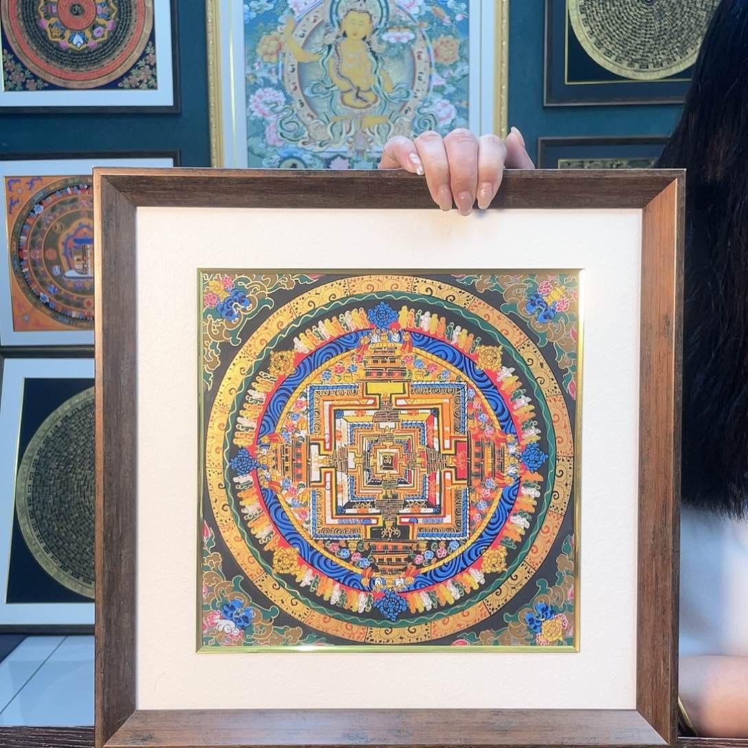 装裱画手绘唐卡坛城带框40厘米时轮