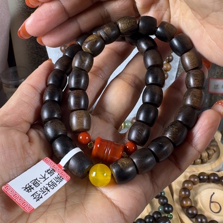 沉香手串海白棋虎纹瘤