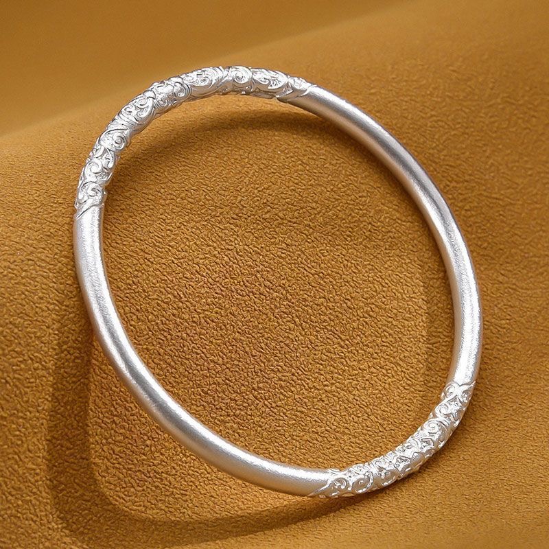足银手镯 卷草纹足银999手镯古法闭环气质轻奢鎏金高级新年礼物
