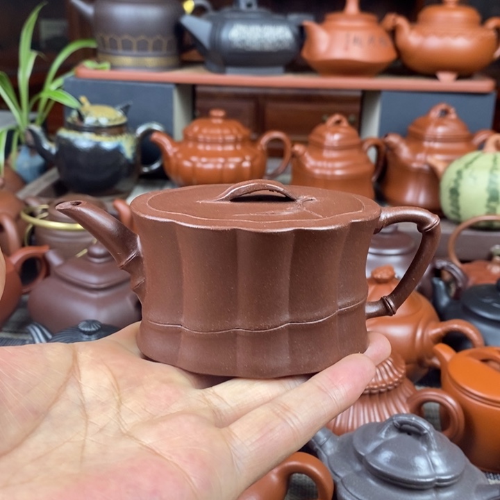 紫砂茶壶一梱竹130cc原矿老紫泥特价