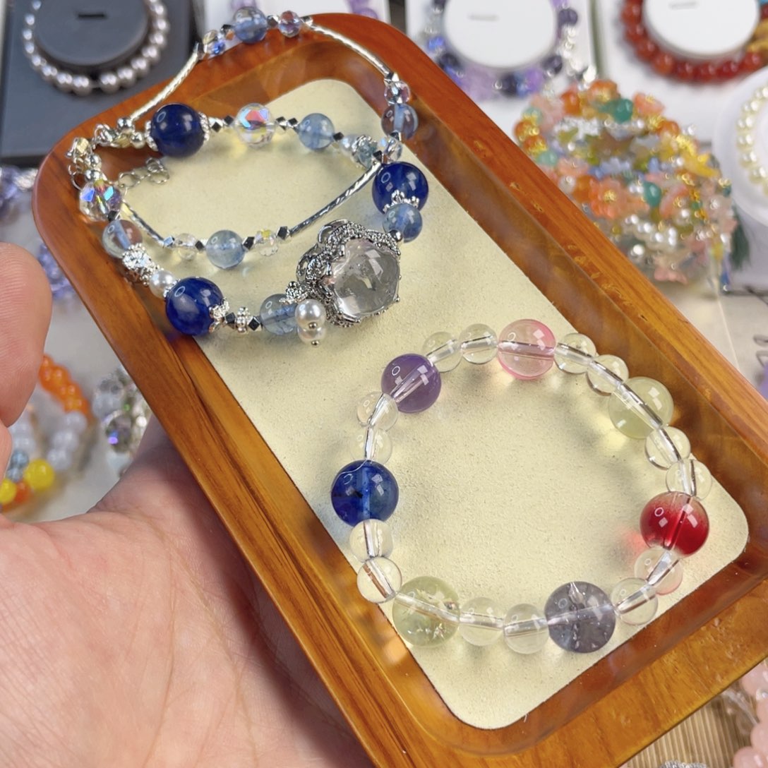 水晶手串银S800镀金镶嵌