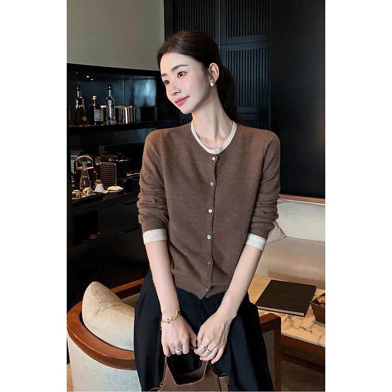 【米白色】3720开衫外套超柔软高品质圆领针织上衣