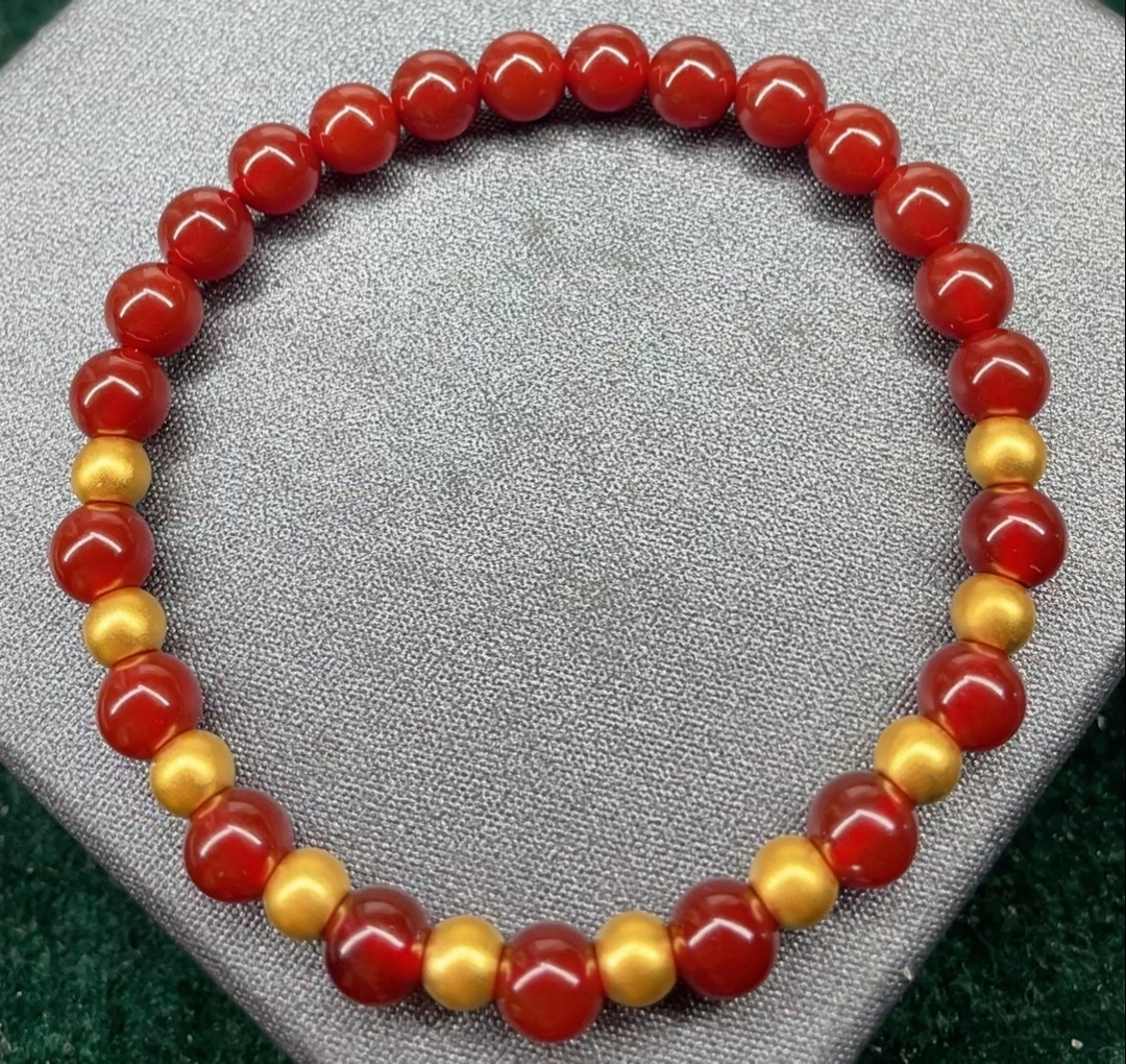 严选(006）足金约5mm古法金珠十颗（赠卡六红玉 髓）多样性发货