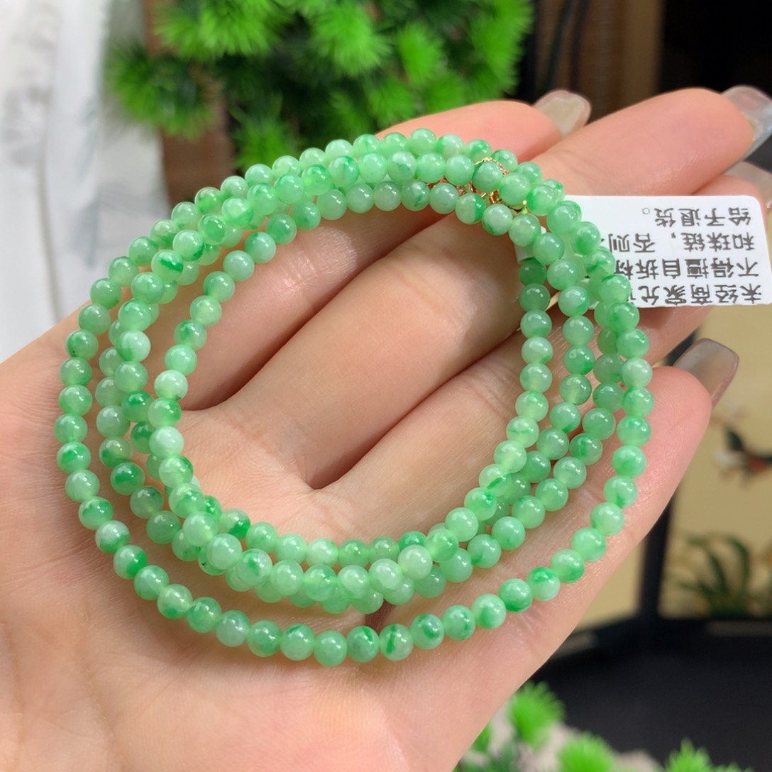 翡翠手链未镶嵌冰胶果绿飘花项链卡3.6m m