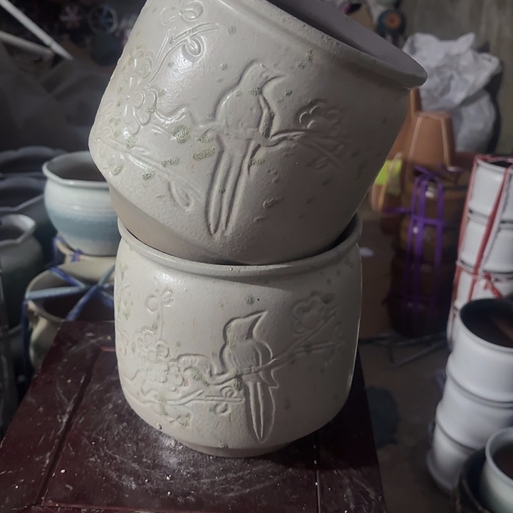 紫砂茶碗喜上眉梢两个微瑕口径18高度18