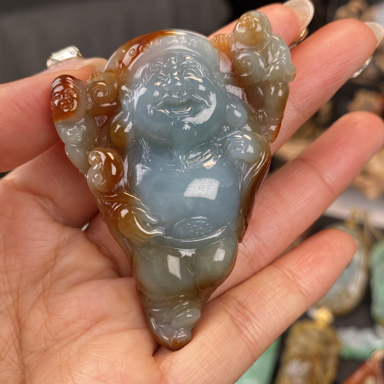 缅甸天然翡翠A货天然红翡财神爷挂件