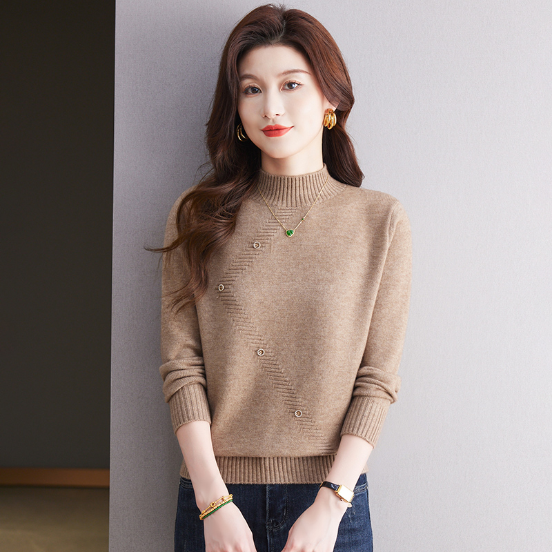 女装半高领针织内搭厚款薄款秋冬衫春秋圆领韩版打底衫长袖洋气