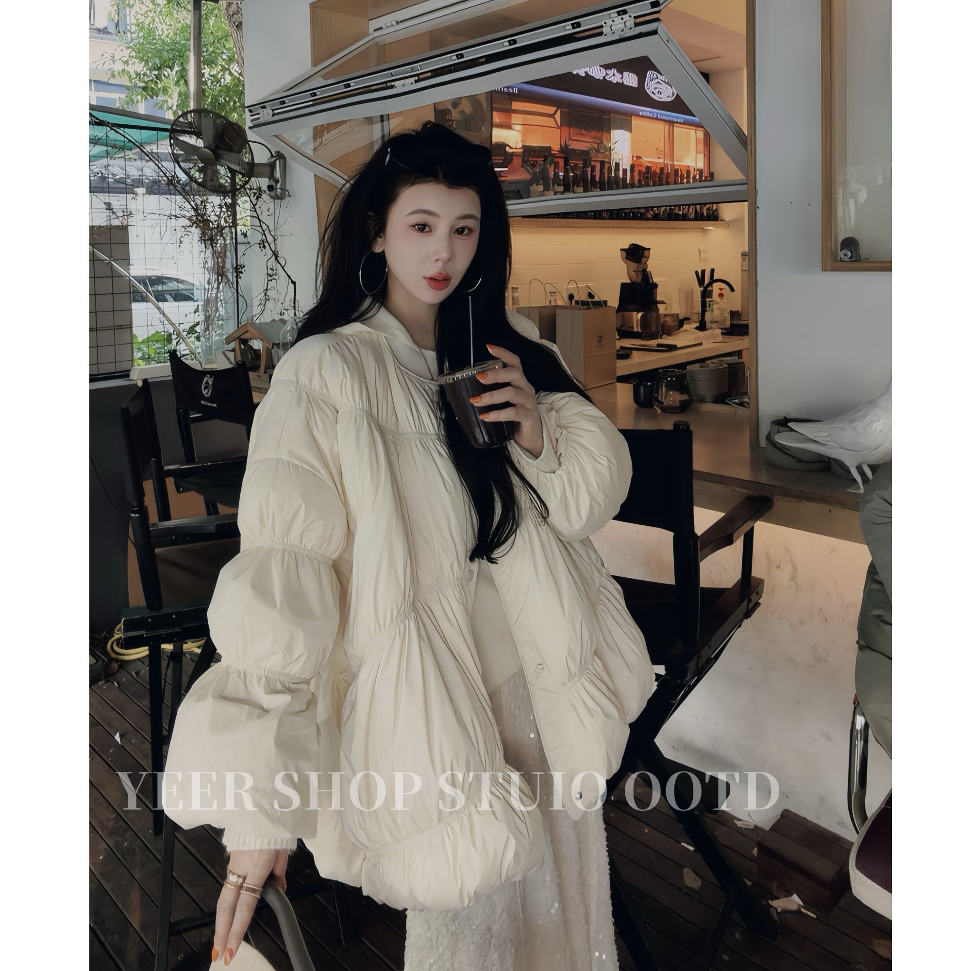 YEER·SHOP【云朵泡芙~】爷儿冬季新款百搭白色戴帽羊毛毛衣羽绒服