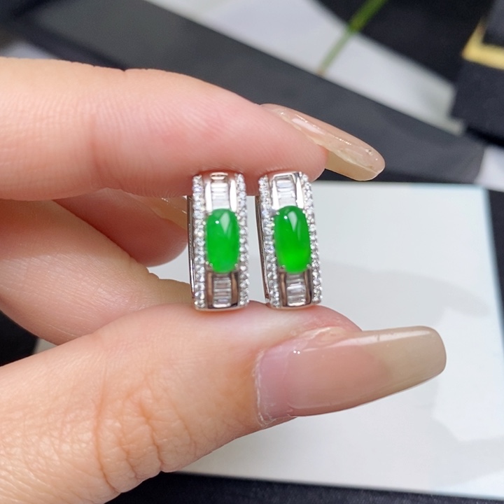 翡翠18K金镶嵌耳饰方糖