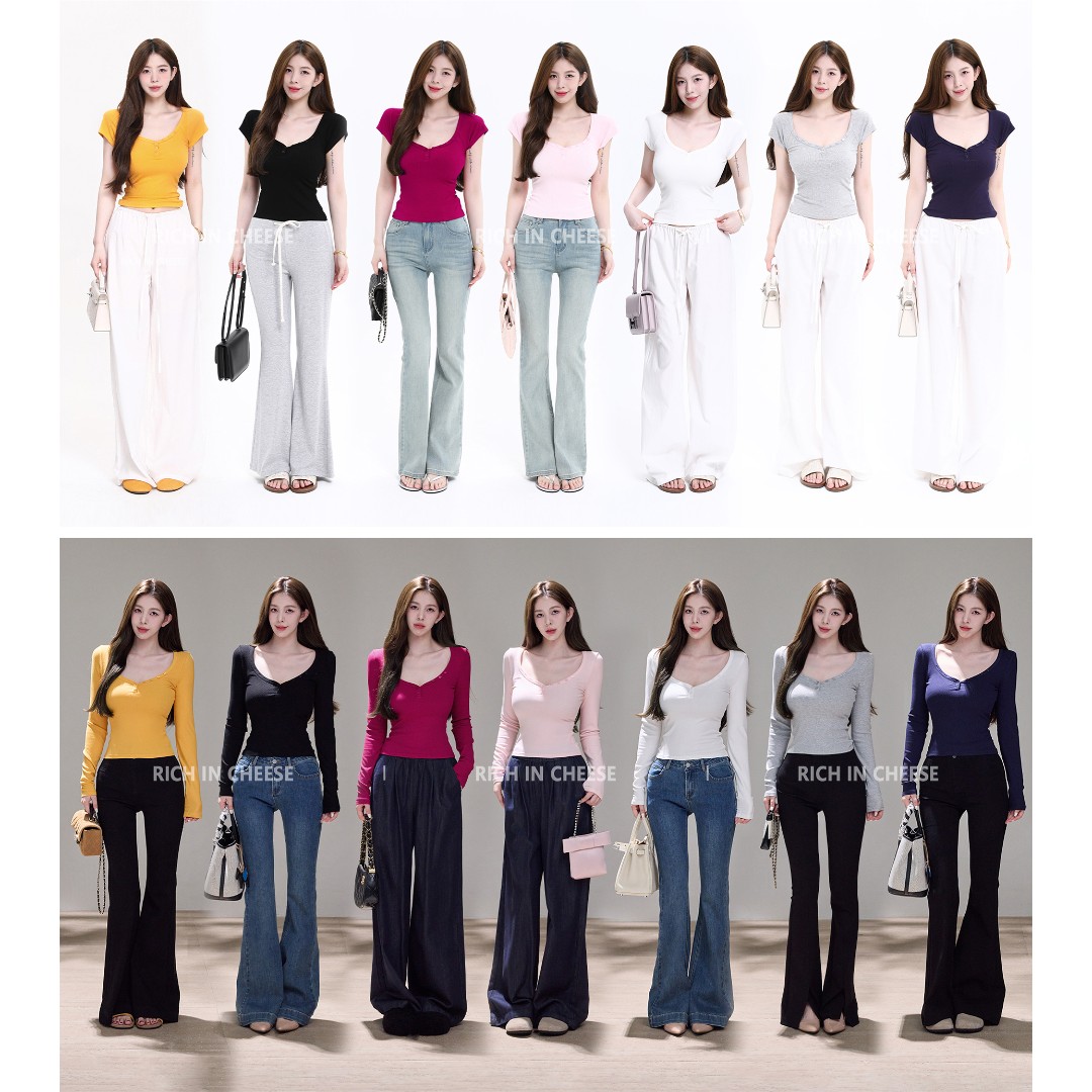 舒胡蕾 发财黄 【系列合集】【部分现货】桃心领显瘦修身时尚针织T恤