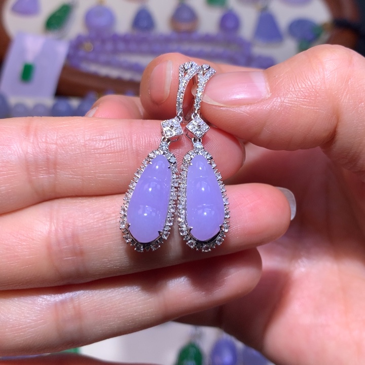 翡翠耳饰18K金镶嵌红紫福豆耳包