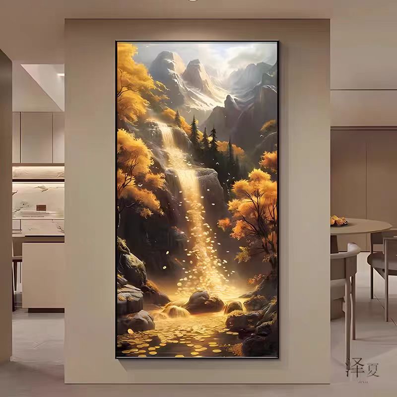 【专属】镶钻日照金山装饰画玄关走廊落地背景墙挂画流水生财80160