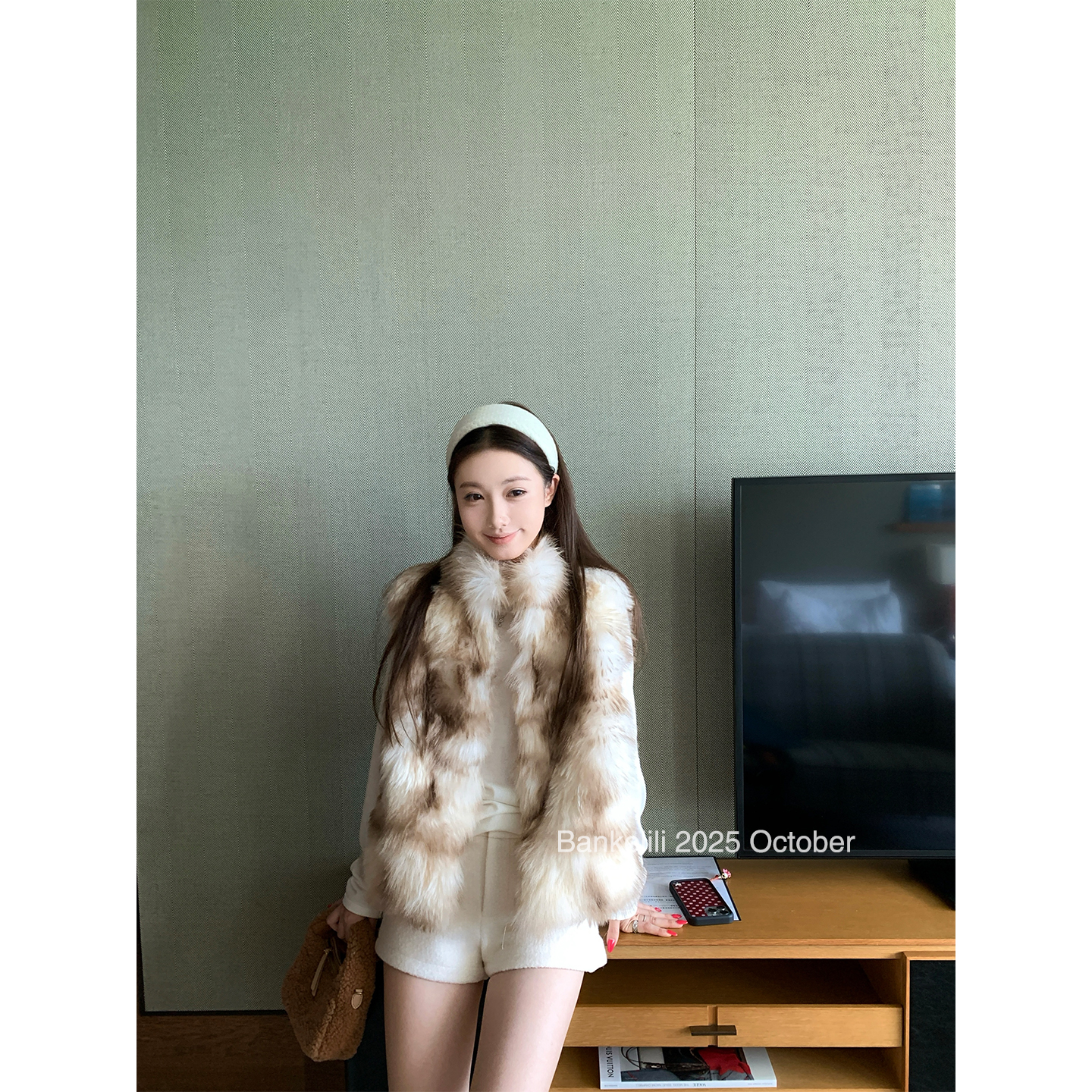 板栗可可Bankelili'韩女云朵马甲'环保毛皮草年轻款百搭马甲女冬