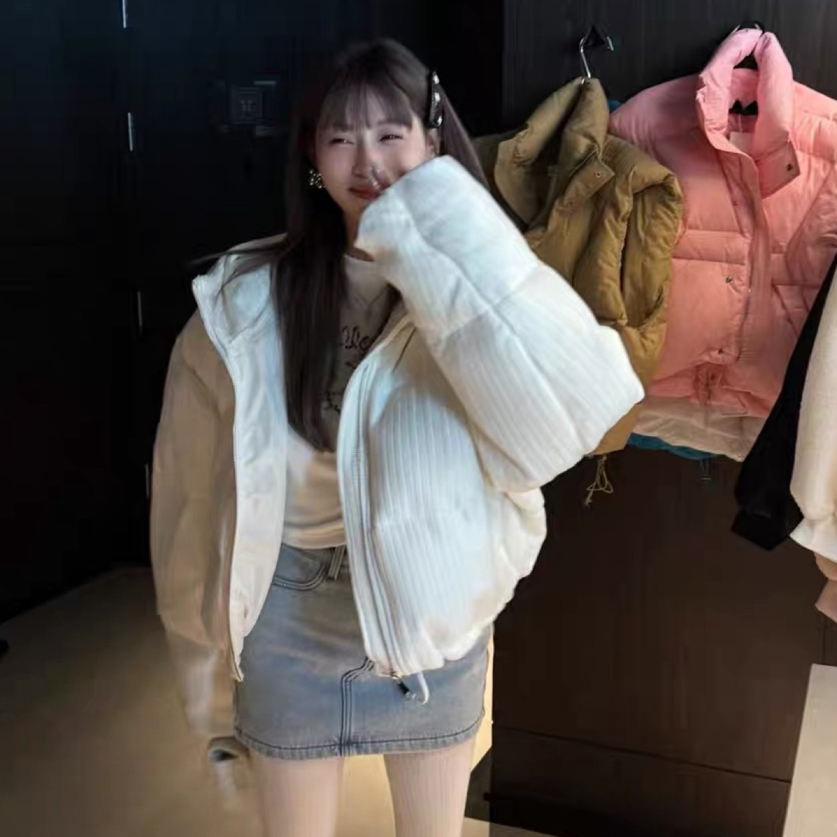 ▪️现货·韩国正版美式连帽灰色短款外套女冬季小众百搭面包服上衣