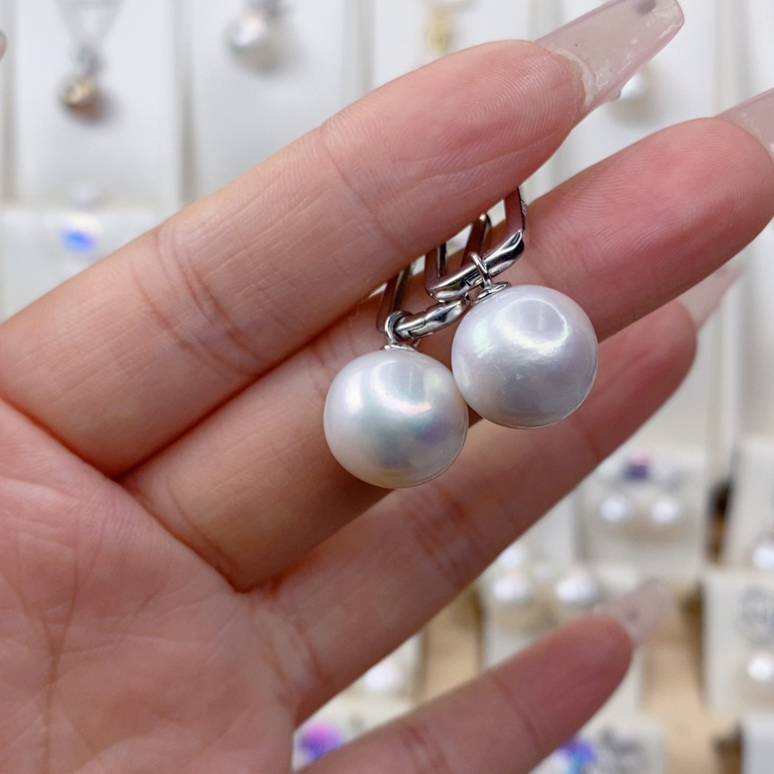 淡水珍珠耳饰银S925镶嵌饼*嗷