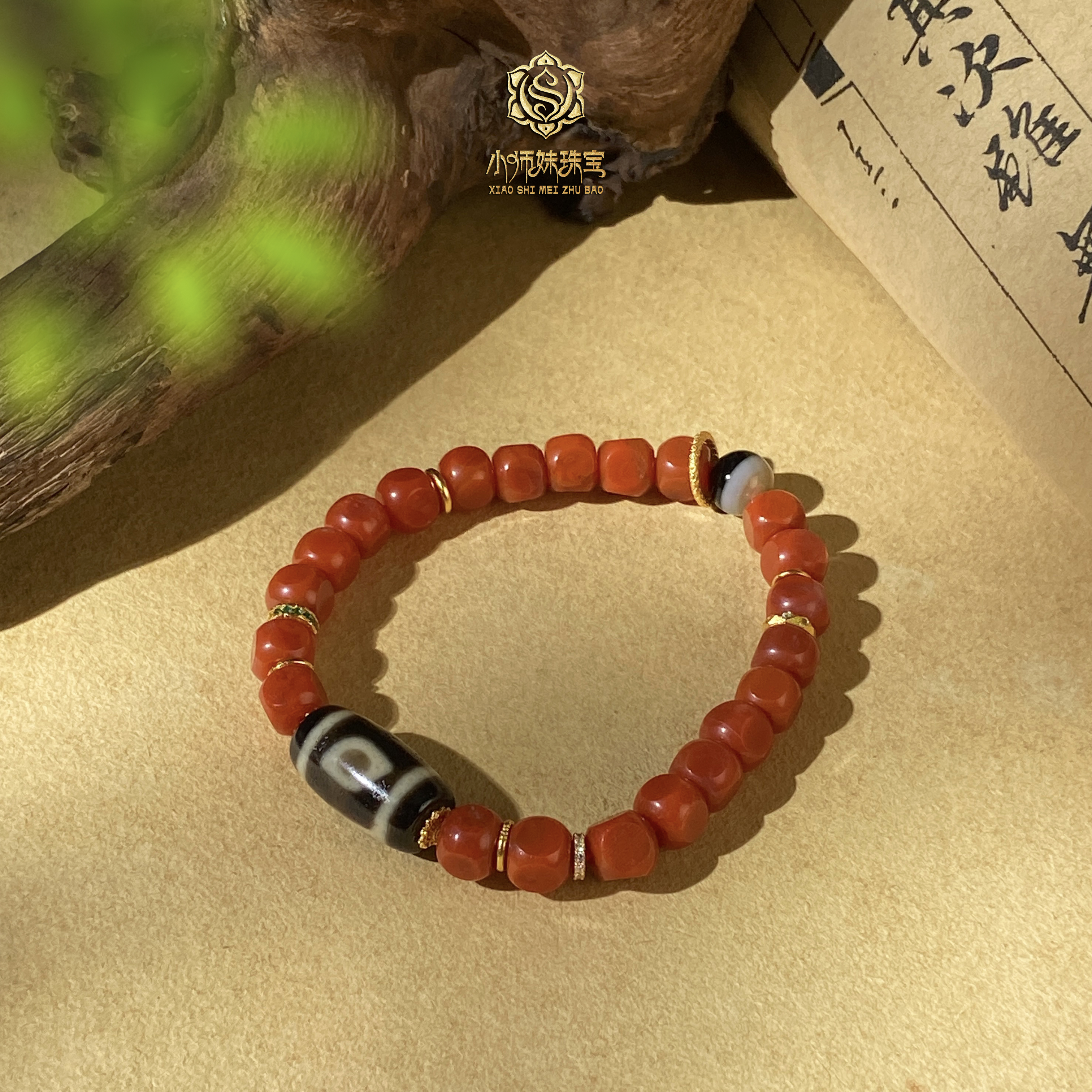 扶摇臻选|上肯南红方珠二凤Y玛瑙手串0316