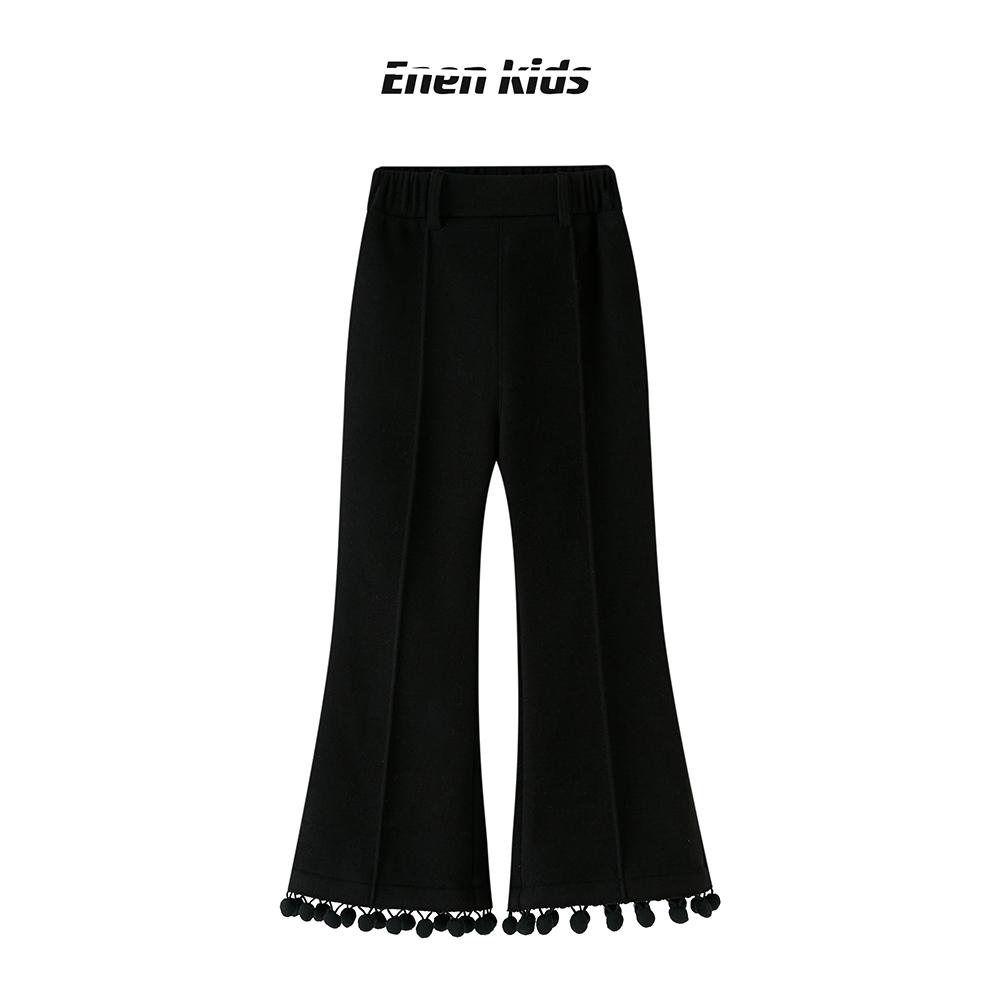 恩姐定制 女童高腰秋冬季呢料加绒时尚微喇叭休闲球球裤EN235