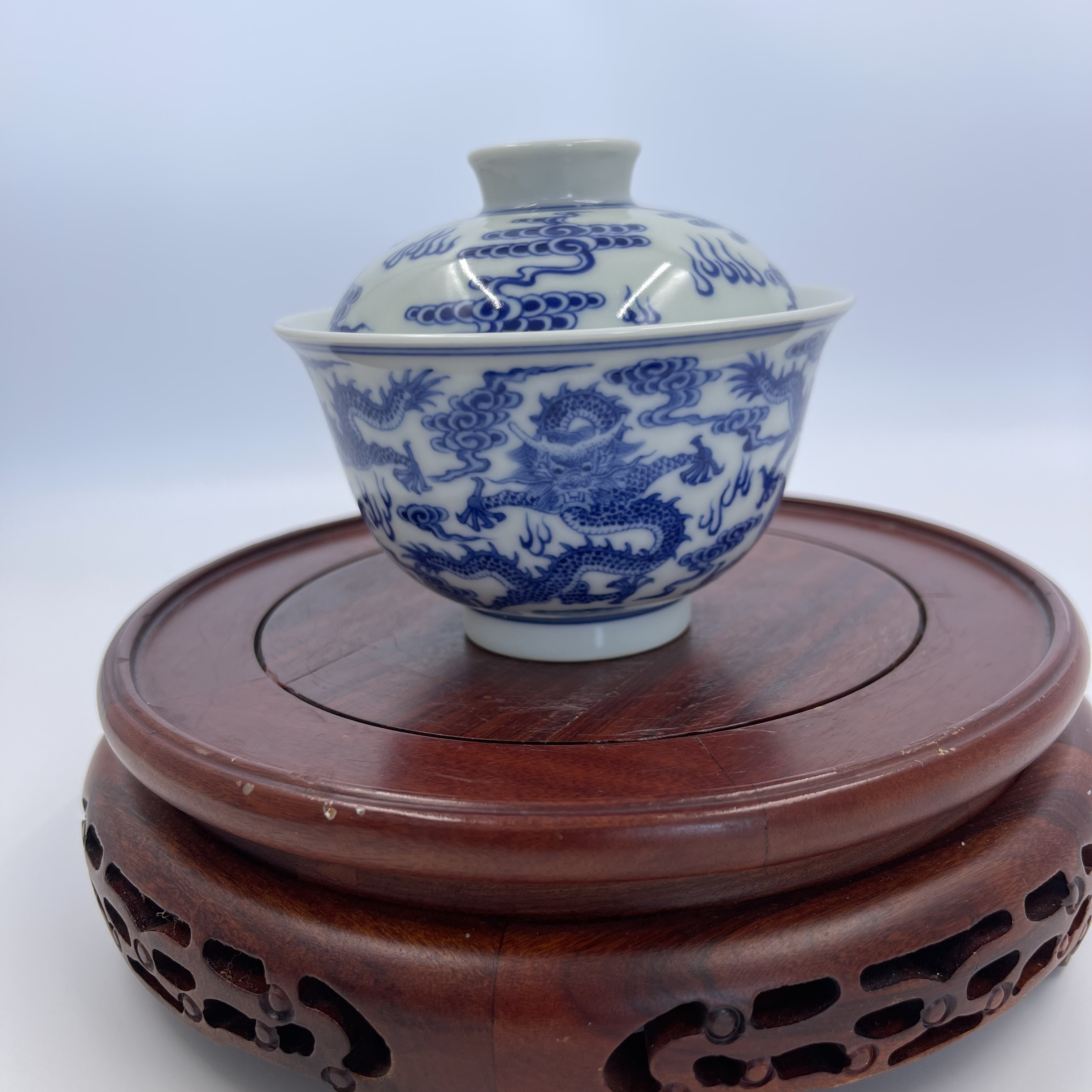 青花 五龙纹 两才盖碗