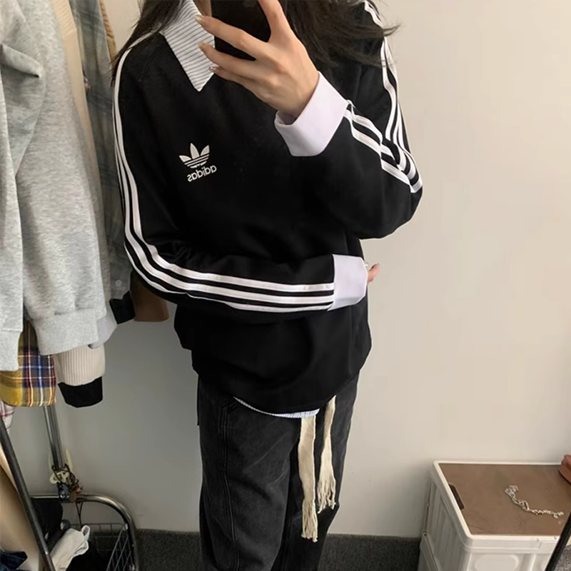 阿迪达斯官方三叶草男女装长袖T恤新款黑色运动服休闲上衣 IA4877