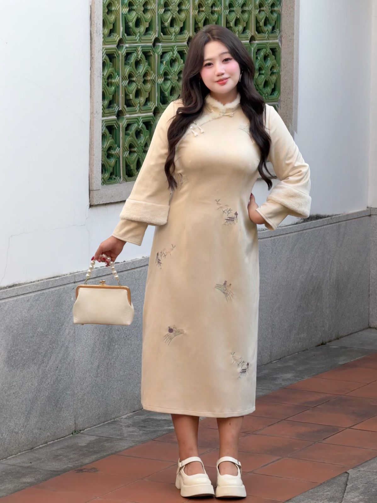 码加加51904胖MM2025新款女秋季新中式改良时尚百搭旗袍连衣裙