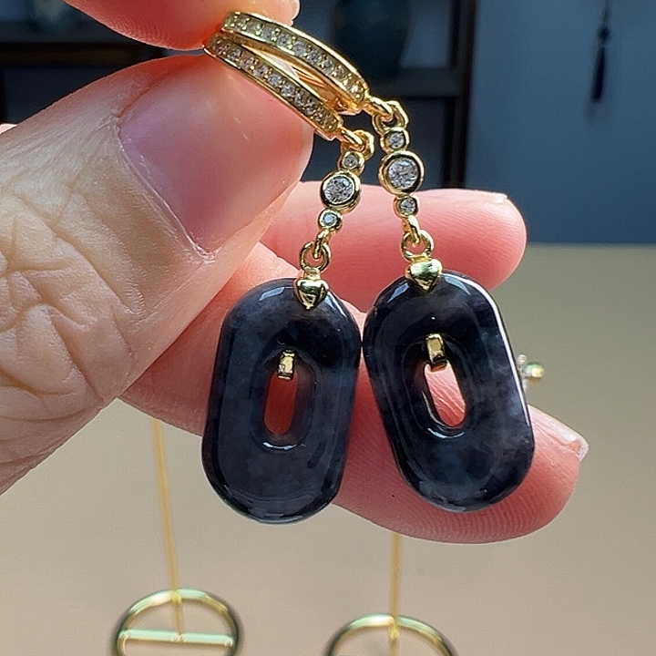 翡翠耳饰银S925镶嵌耳饰