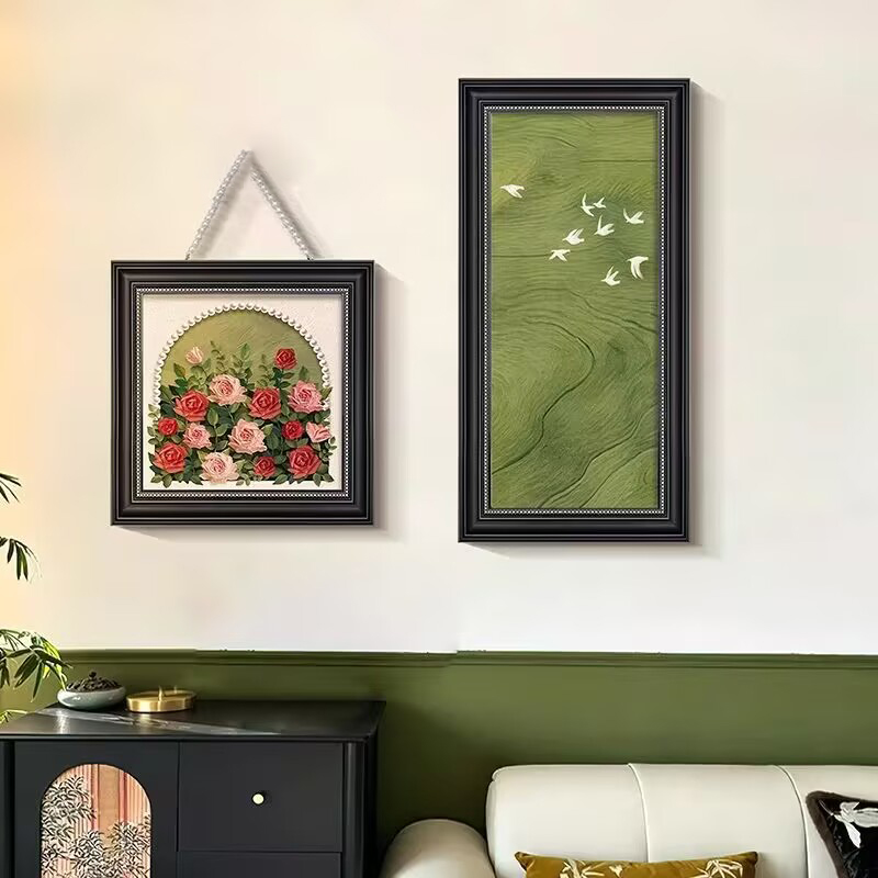 法式复古客厅床头装饰画玫瑰花卉壁画奶油古风沙发挂画背景墙画