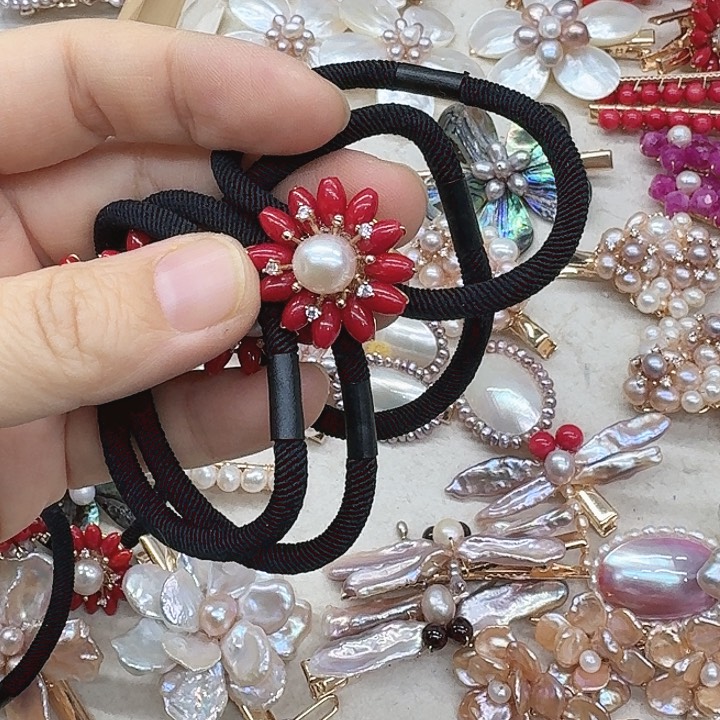 淡水珍珠发饰银S925镶嵌