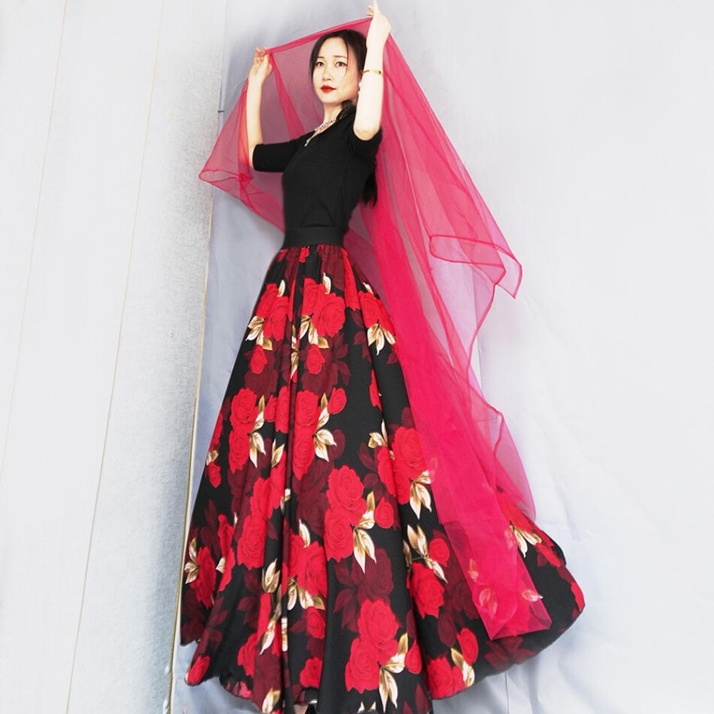 焕小沫720度大摆裙新款大码时尚国风新疆舞仙女裙显瘦长款半身裙