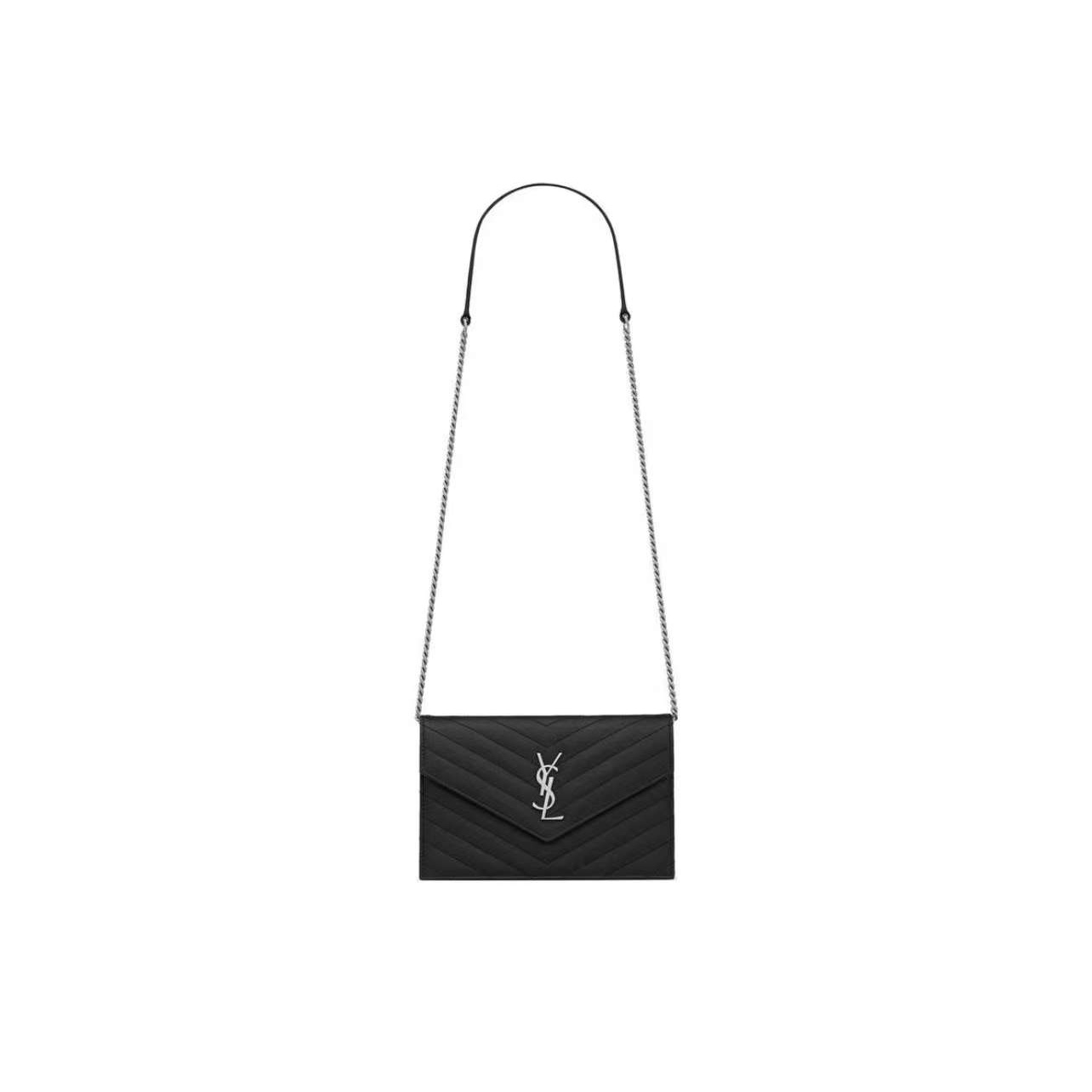 99新 YSL/圣罗兰 黑银信封小号单肩斜挎包链条包（精选）