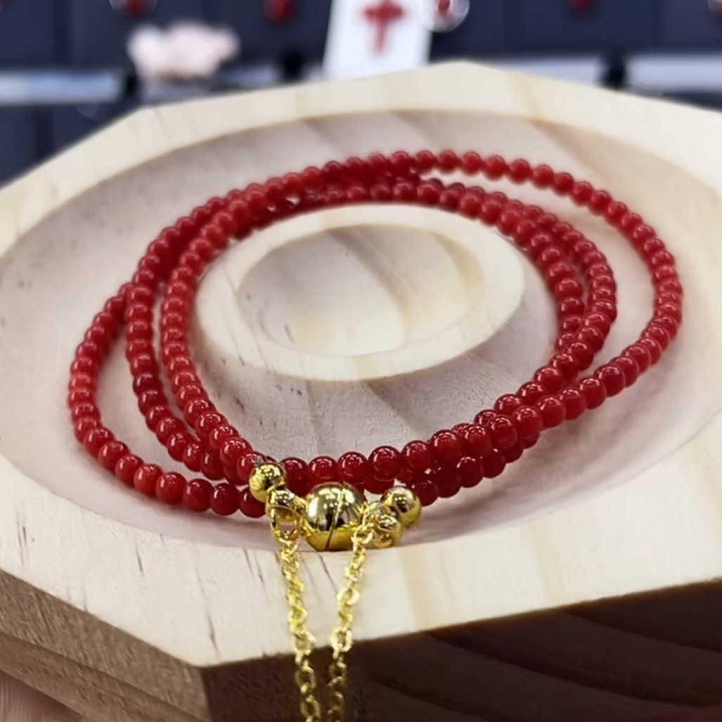 天然宝石红珊瑚手串长50