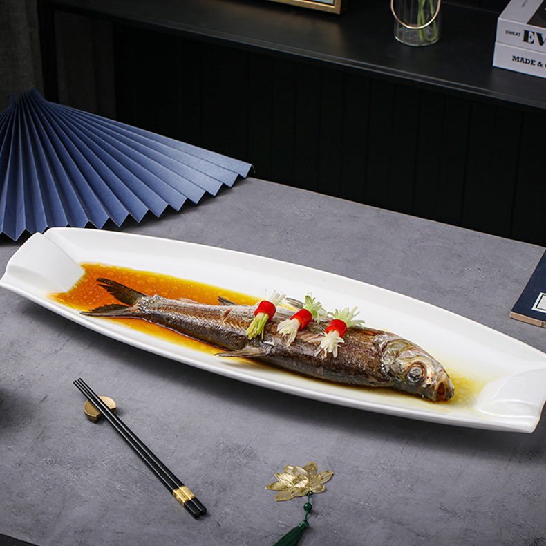 经典白色船型陶瓷盘酒店商用家用盘子高档餐具品质好物欧式长方形