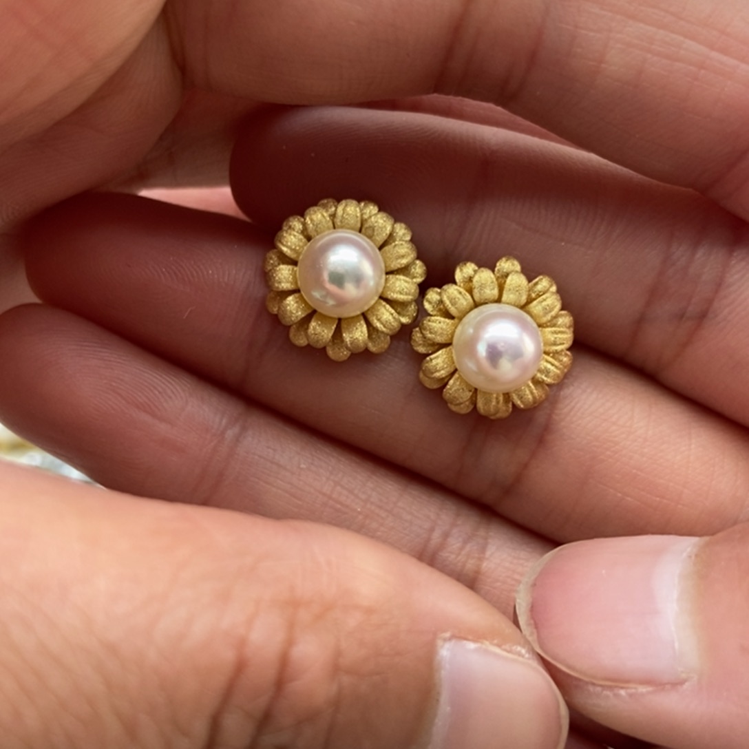 海水珍珠耳饰银S925镶嵌